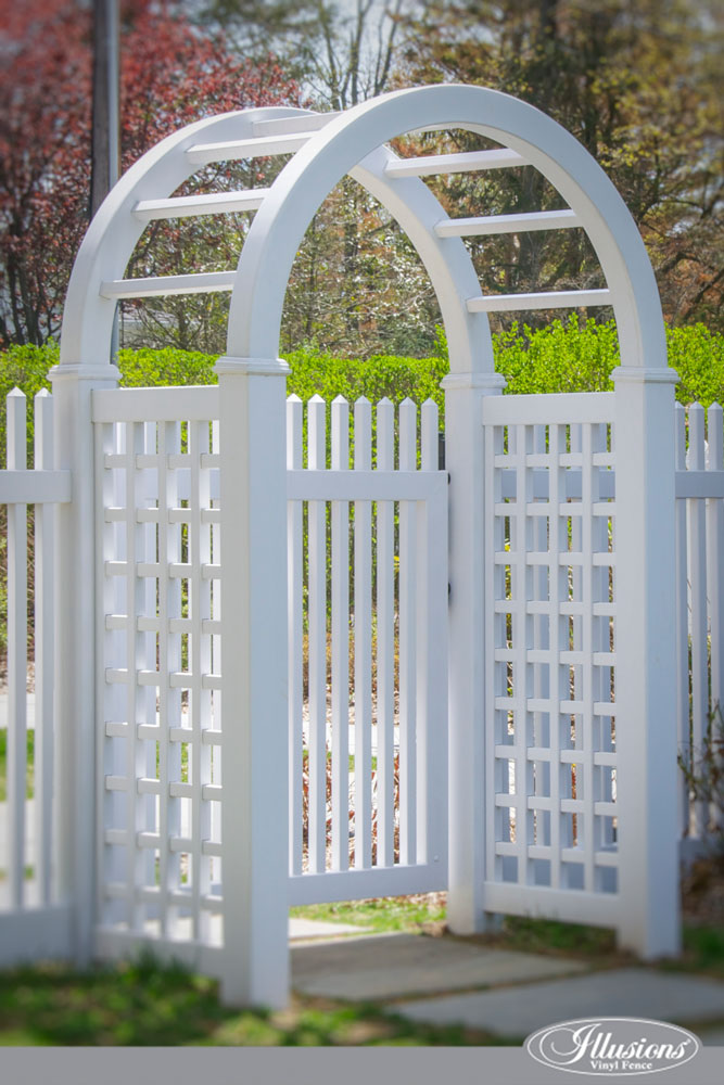 Amazing White PVC Illusions Vinyl Fence Arbor #homeideas #arbor #arbors #fence #fences #fenceproducts #gate #fencegate #fencecompany #fenceinstaller #fencecompany #fencecontractor